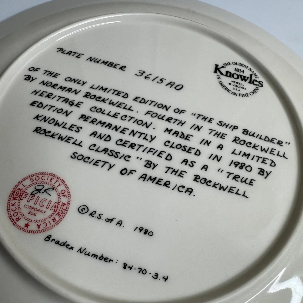 Norman Rockwell The Ship Builder Knowles Limited Edition Collector‎ Plate 1980